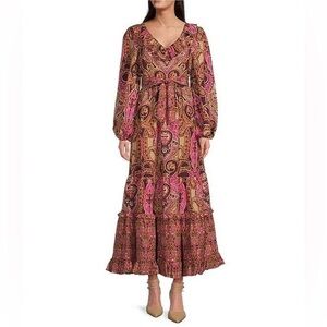 NWT A Loves A Paisley Printed Long Sleeve Maxi Dress Sz XS